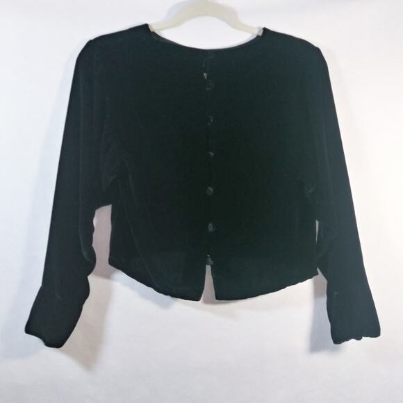 Vintage Evan Picone Black Velvet Silk Blend Button Back Blouse Size 6 - Picture 4 of 9